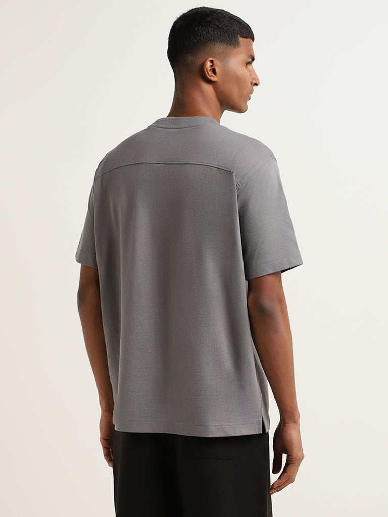 Studiofit Grey Contrast-Printed Relaxed-Fit T-Shirt