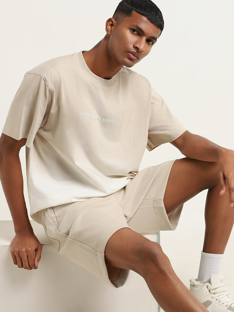 Studiofit Beige Relaxed-Fit T-Shirt