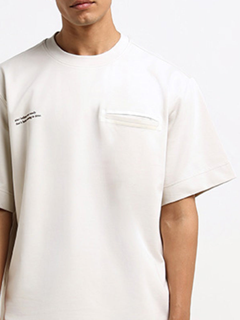 Studiofit Off-White Cotton Blend Relaxed-Fit T-Shirt