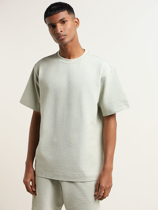 Studiofit Green Self-Patterned Relaxed Fit T-Shirt