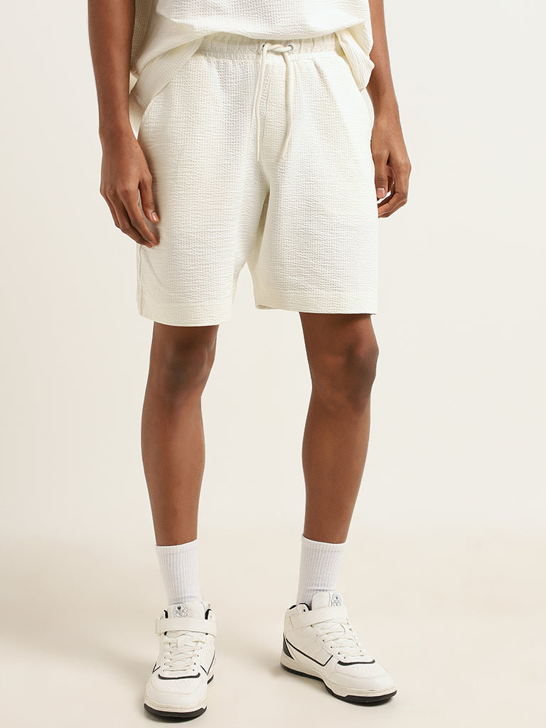 Studiofit Off-White Relaxed Fit Bermuda Shorts