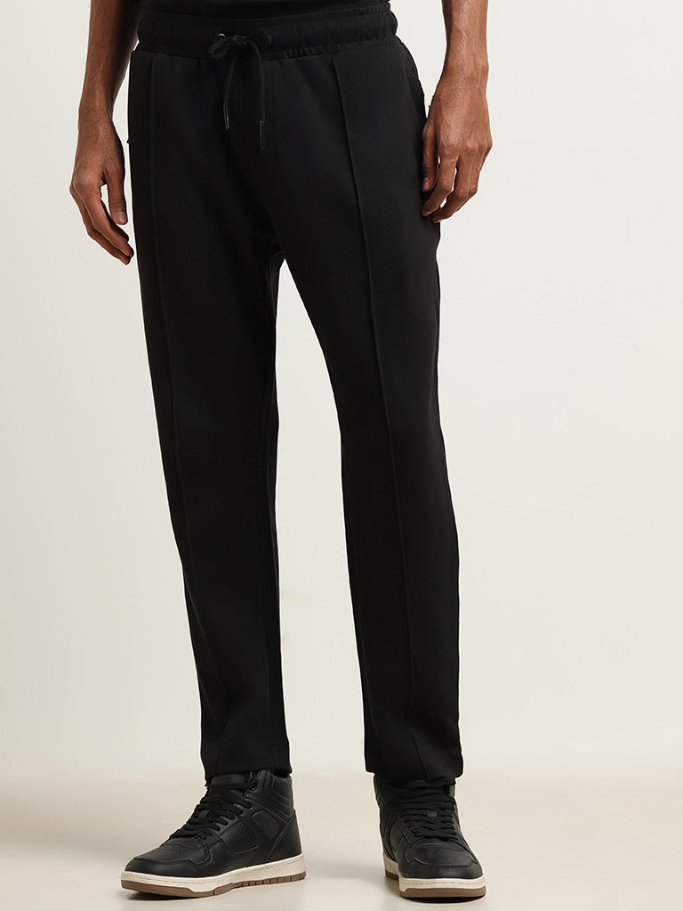 Studiofit Black Straight-Fit Mid-Rise Track Pants