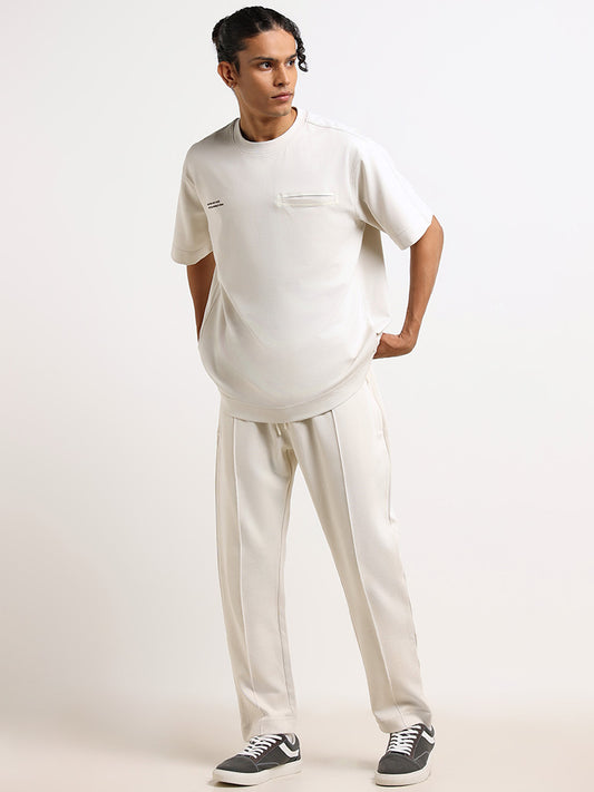Studiofit Off-White Front Seam Straight Fit Track Pants