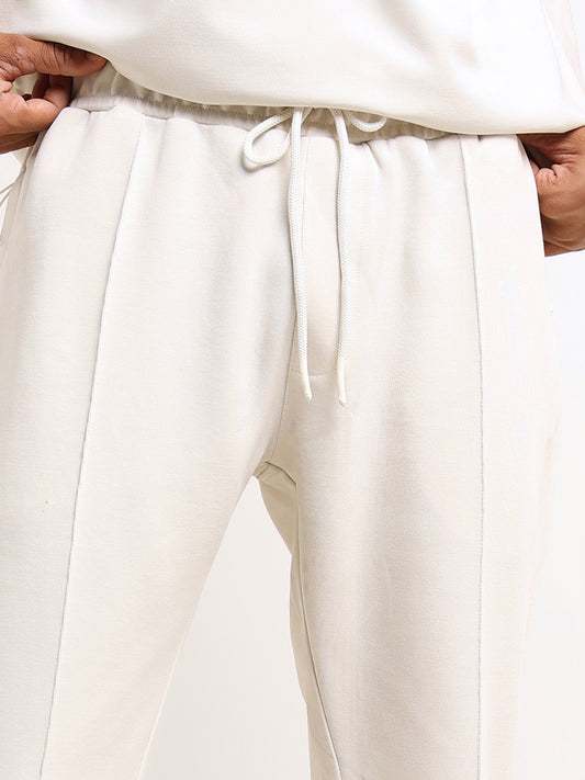 Studiofit Off-White Cotton Blend Front Seam Straight Fit Track Pants