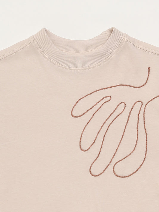 Y&F Kids Light Beige Embroidered T-Shirt