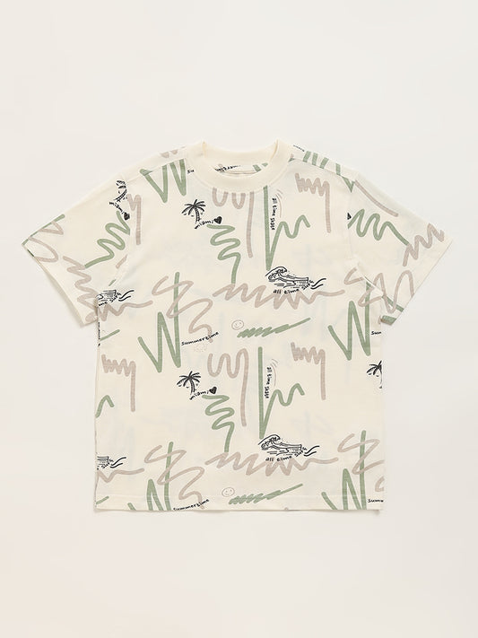 Y&F Kids Off-White Abstract Printed T-Shirt