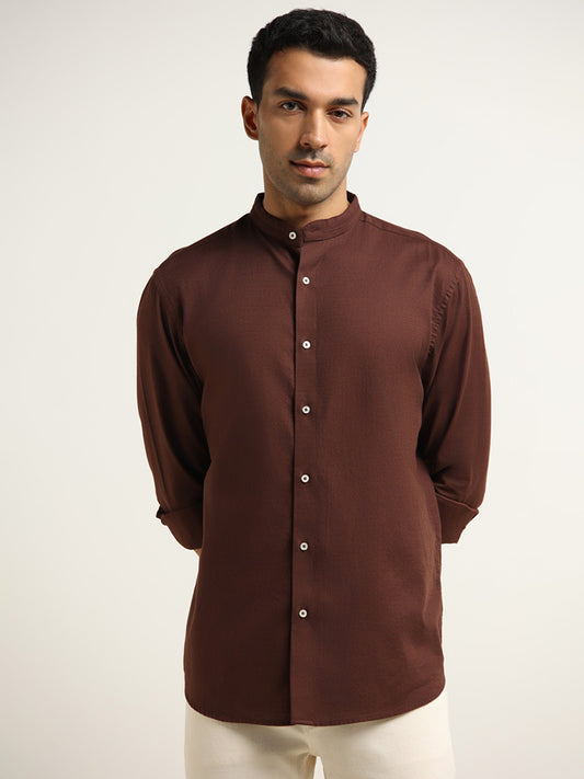 Ascot Brown Solid Relaxed-Fit Shirt