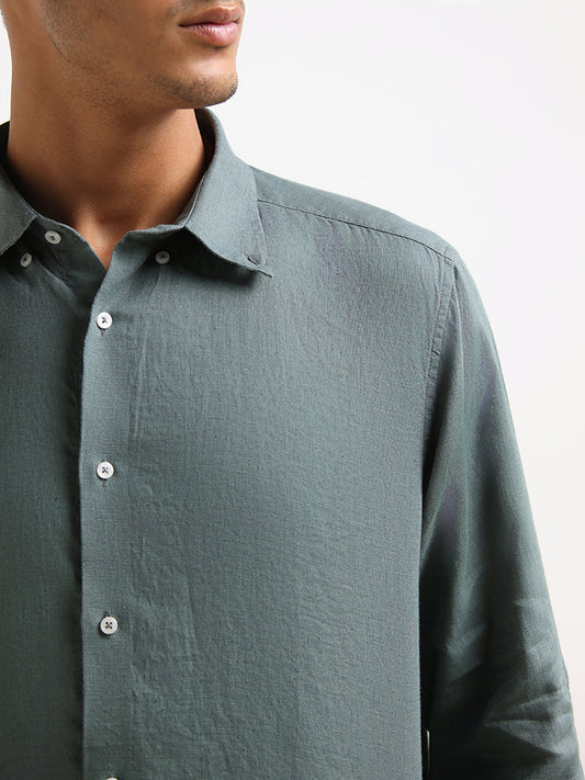 Ascot Sage Linen blend Relaxed Fit Linen Shirt