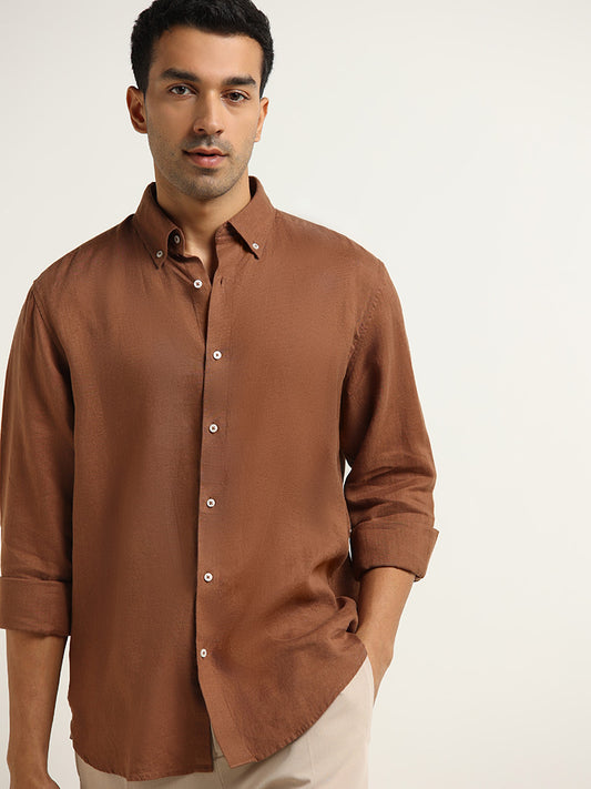 Ascot Tan Solid Relaxed Fit Linen Shirt