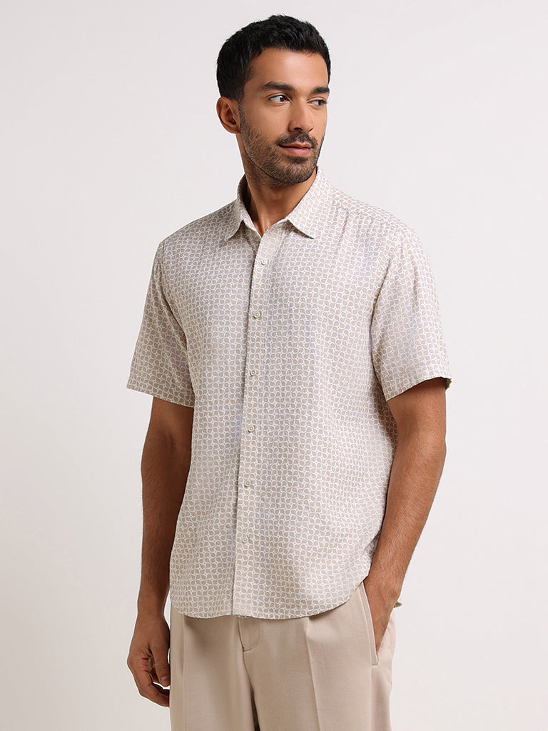 Ascot Beige Relaxed-Fit Blended Linen Shirt