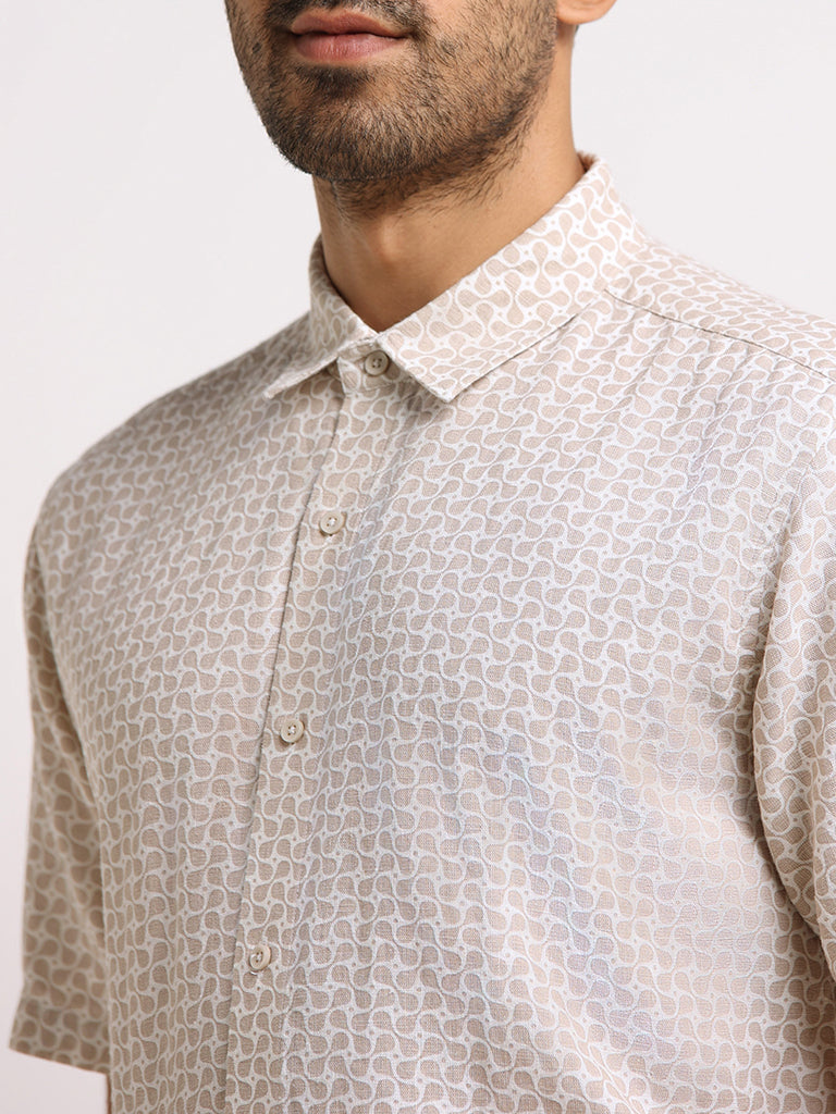 Ascot Beige Relaxed-Fit Blended Linen Shirt