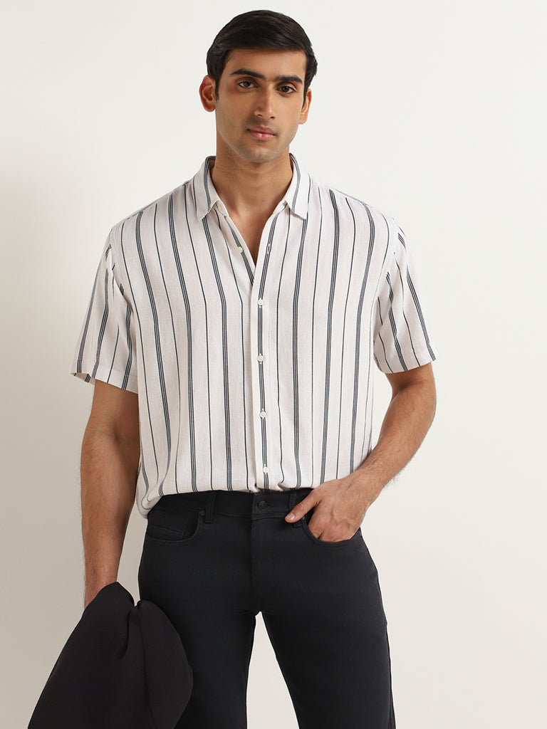 Ascot White Linen Blend Relaxed Fit Blended Linen Shirt