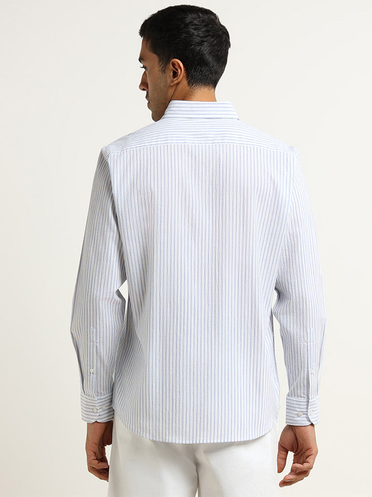 Ascot Blue Relaxed-Fit Striped Cotton Blend Shirt