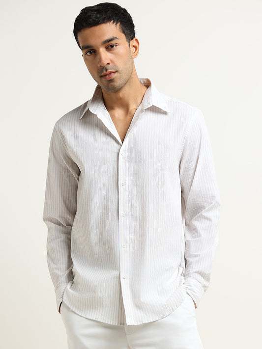 Ascot White Relaxed-Fit Crinkled Shirt