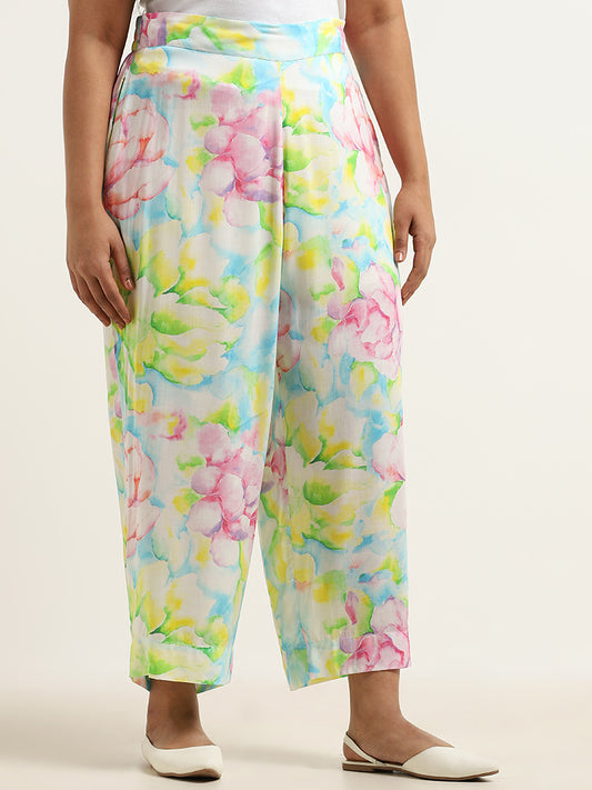 Diza Multicolor Floral Cotton Wide-Leg Pants