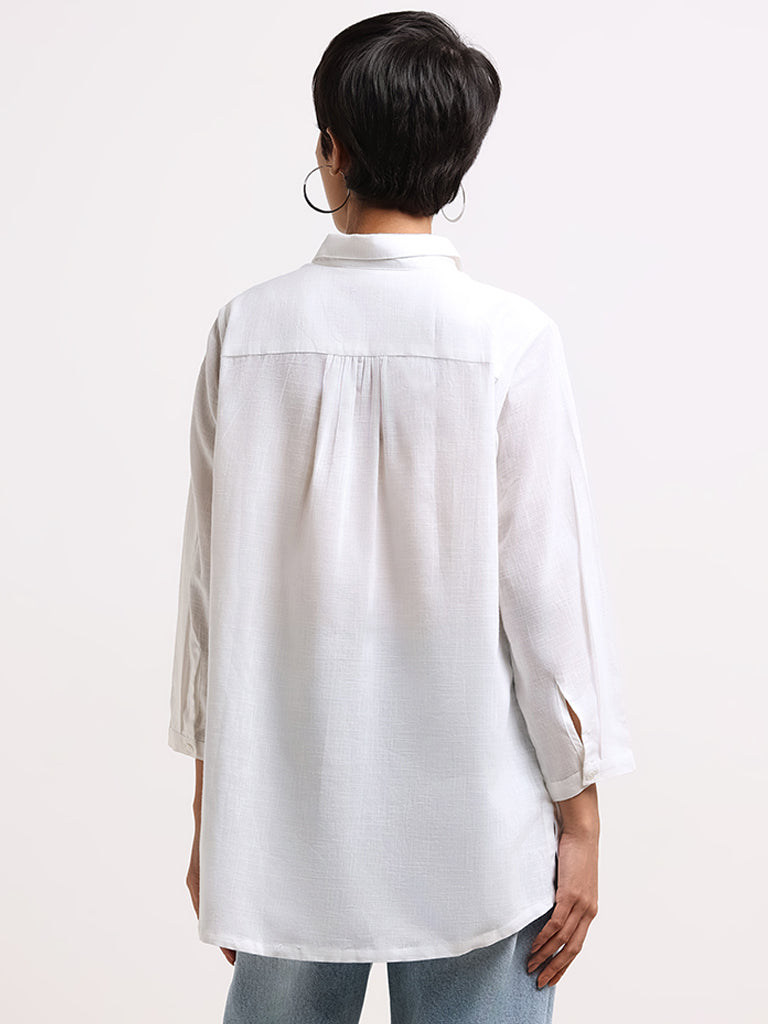 Utsa White Floral-Embroidered Cotton Tunic