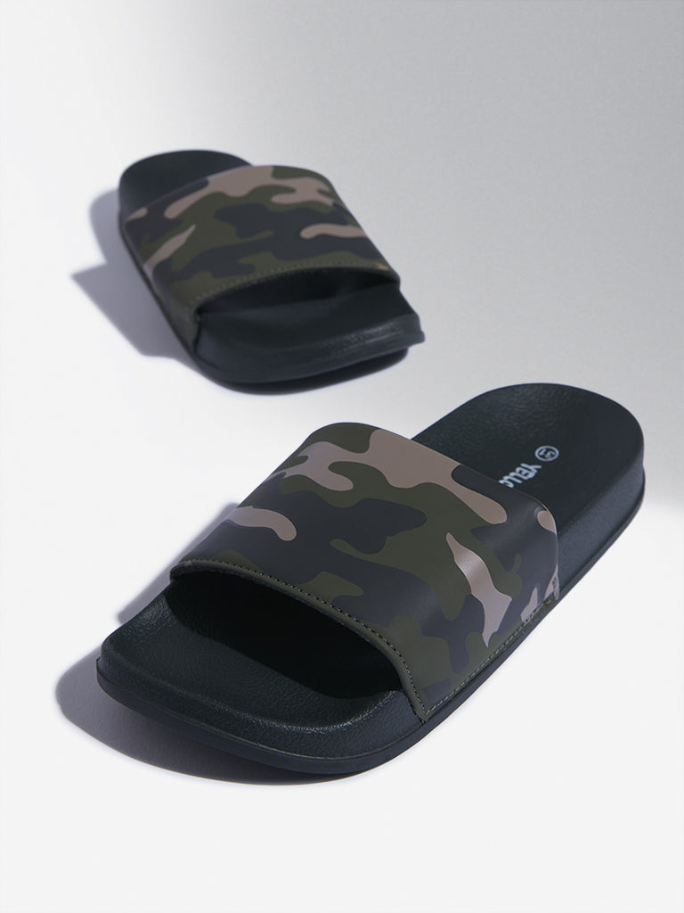 Yellow Olive Camouflage Printed Flip-Flops