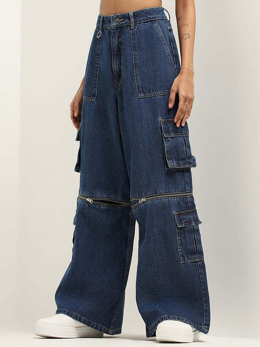 Nuon Blue Detachable Loose Fit Cargo Jeans