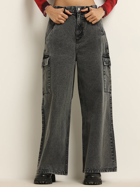 Nuon Grey Relaxed - Fit Mid Rise Jeans