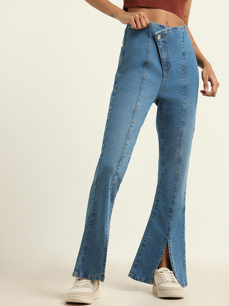 Nuon Blue Wide Leg - Fit Mid Rise Jeans
