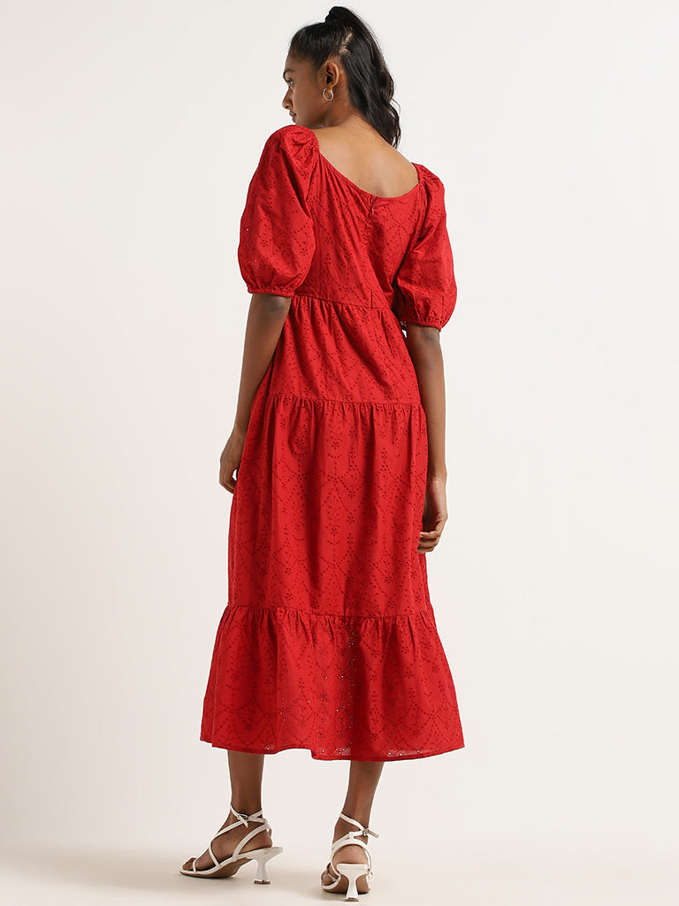 LOV Red Schiffli Maxi Dress