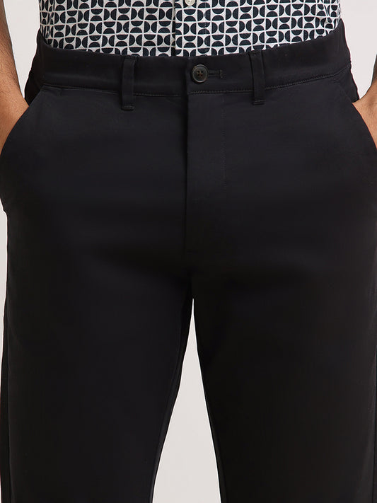 Ascot Black Cotton Blend Straight Fit Trousers