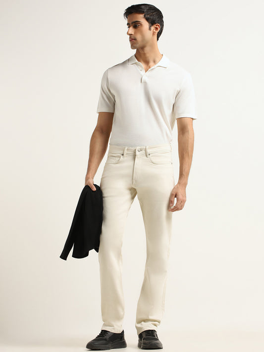 Ascot Off-White Plain Relaxed Fit Jeans