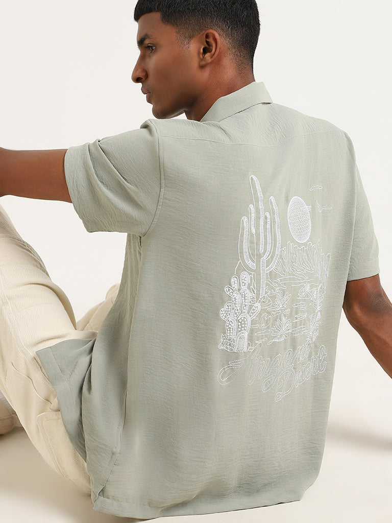 Nuon Sage Embroidered Relaxed Fit Shirt