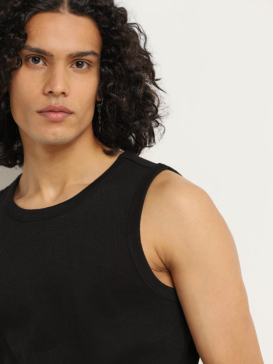 Nuon Black Ribbed Slim Fit T-Shirt