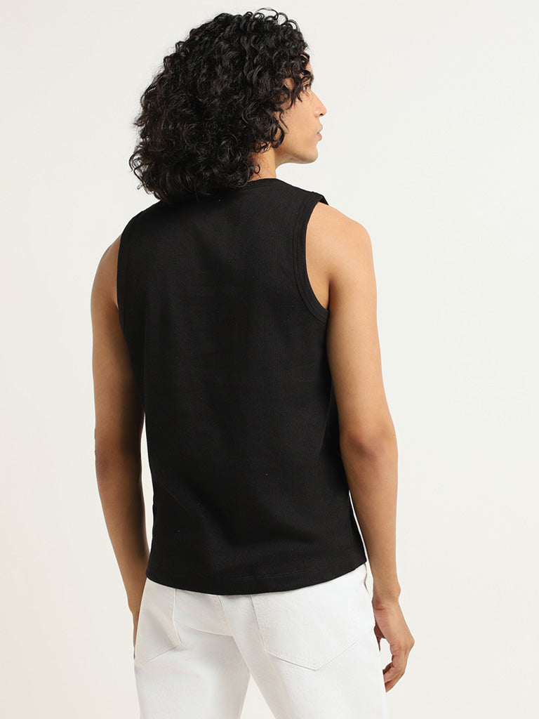 Nuon Black Ribbed Slim Fit Cotton-Blend T-Shirt