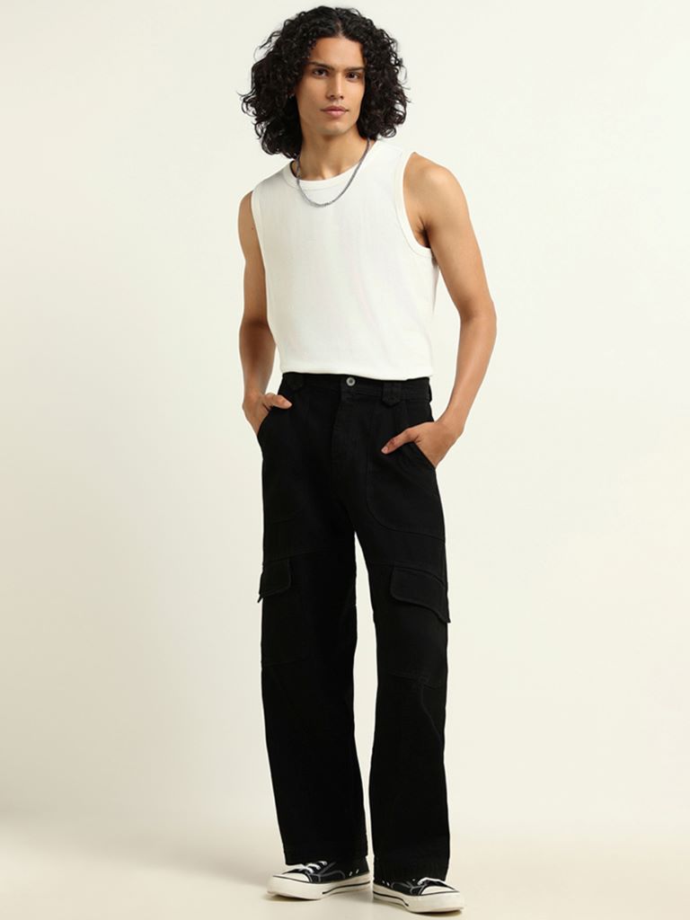 Nuon White Ribbed Slim Fit T-Shirt
