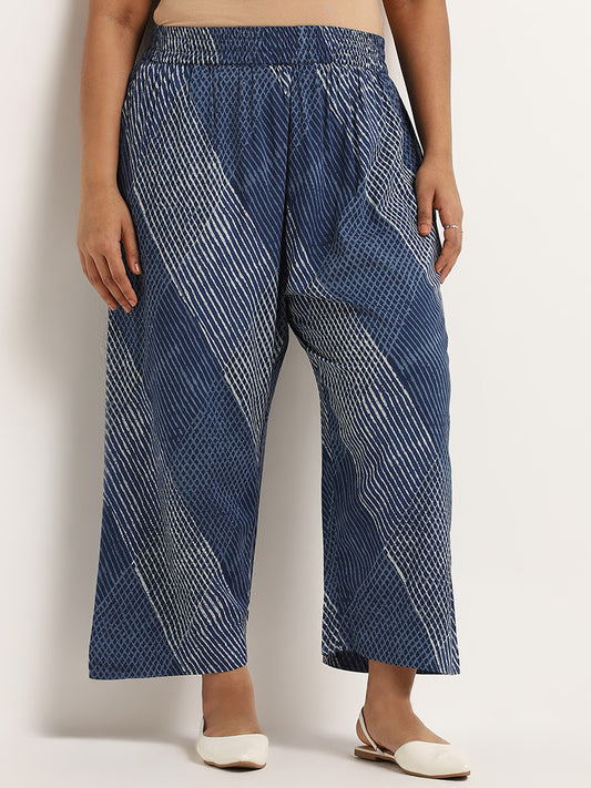Diza Blue Mid Rise Printed Pants