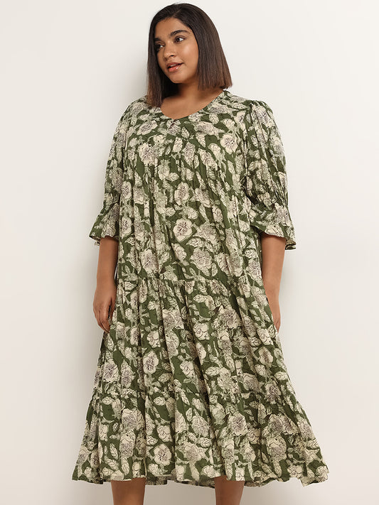 Diza Green Tiered Printed Dress