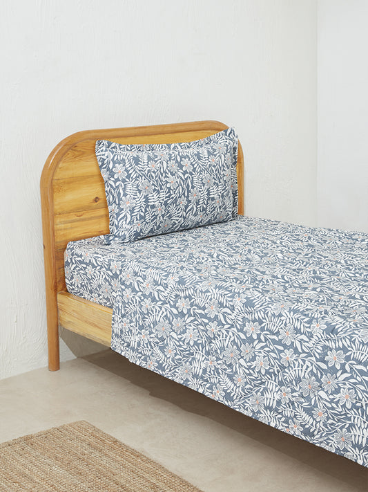 Westside Home Dusty Blue Floral Print Single Bed Comforter