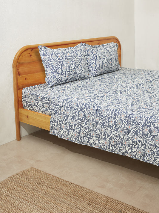 Westside Home Dusty Blue Floral Print Double Bed Comforter