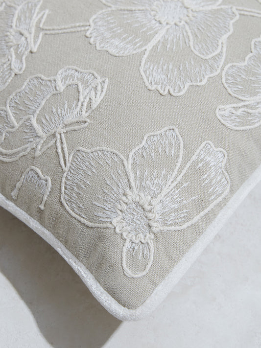 Westside Home Beige Floral Design Cushion Cover