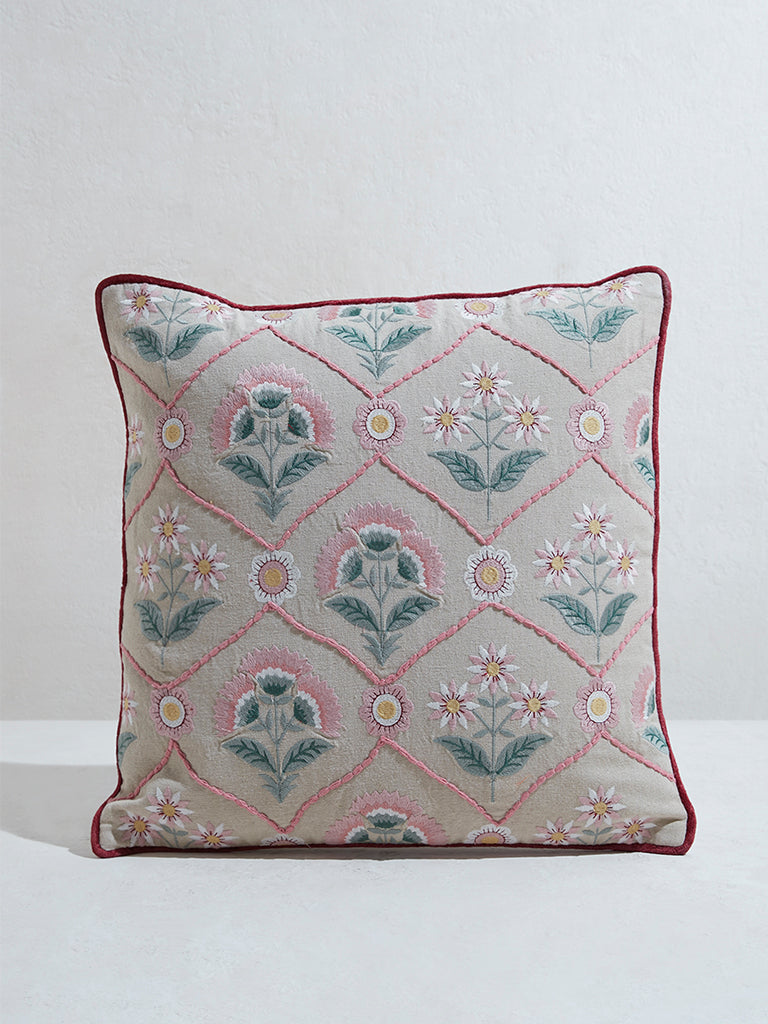 Westside Home Pink Butta Embroidered Cushion Cover