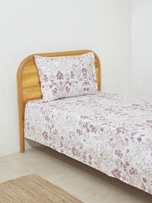 Westside Home Violet Vine Damask Single Bed Flat Sheet and Pillowcase Set