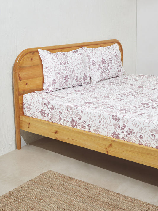 Westside Home Violet Vine Damask King Bed Flat Sheet and Pillowcase Set