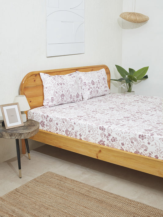 Westside Home Violet Vine Damask King Bed Flat Sheet and Pillowcase Set