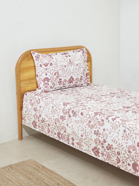 Westside Home Burgundy Vine Single Bed Flat Sheet and Pillowcover Set