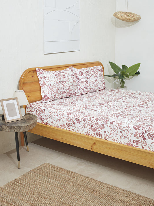 Westside Home Burgundy Vine King Bed Flat Sheet and Pillowcover Set