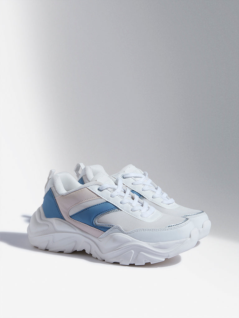 LUNA BLU Blue Perforated Chunky Sneakers