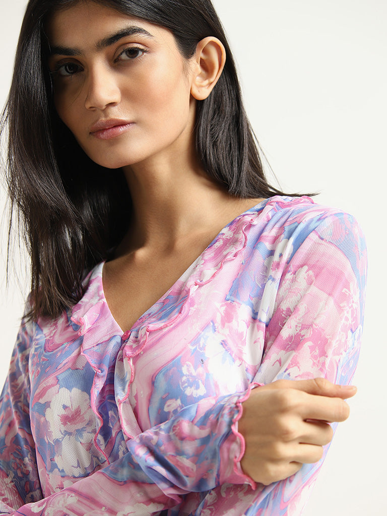 Nuon Pink Abstract Printed Cotton Top