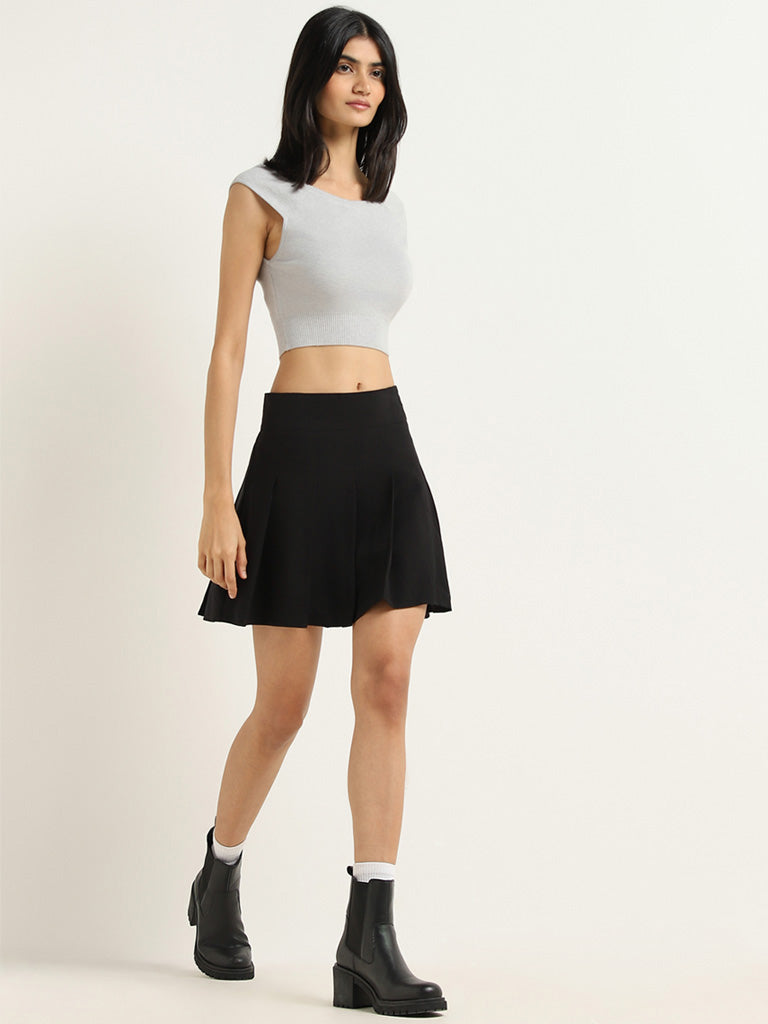 Nuon Grey Self-Patterned Cotton Crop Top