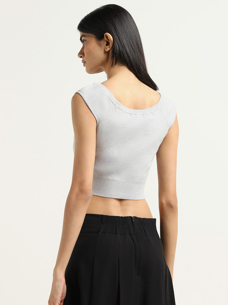 Nuon Grey Self-Patterned Cotton Crop Top
