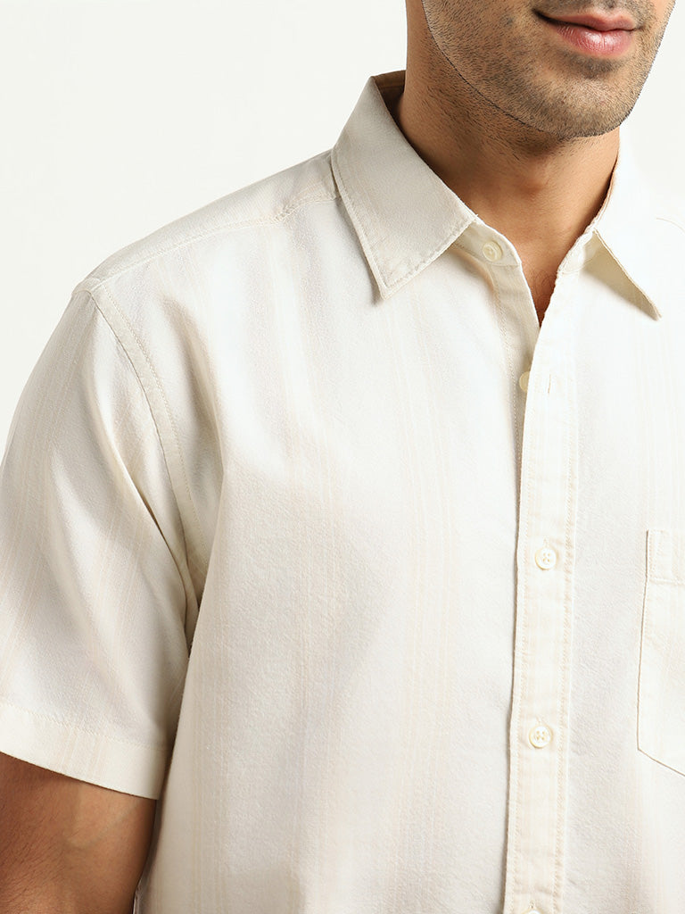 WES Casuals Cream Cotton Relaxed-Fit Shirt