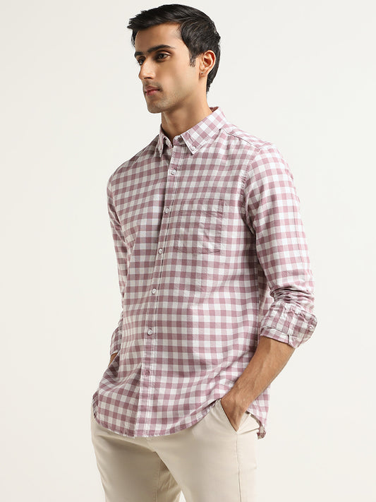 WES Casuals Pink Checked Slim Fit Shirt
