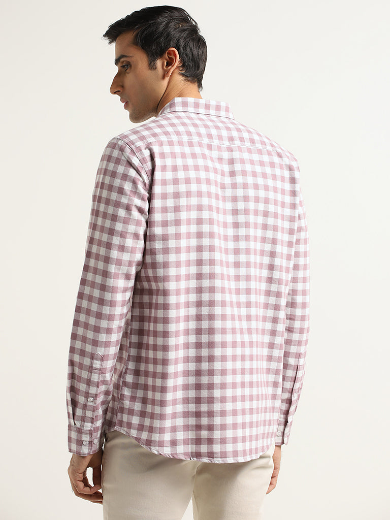 WES Casuals Pink Checked Slim Fit Shirt