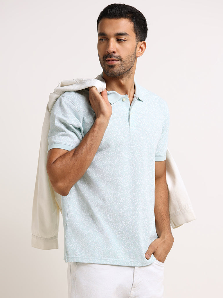 WES Casuals Light Teal Slim Fit T-Shirt